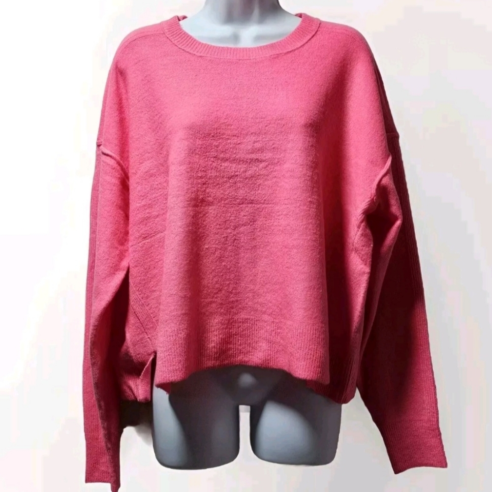 By Together Bright Vivid Pink Oversized Boxy Knit Sweater Pullover Crew Neck NWT